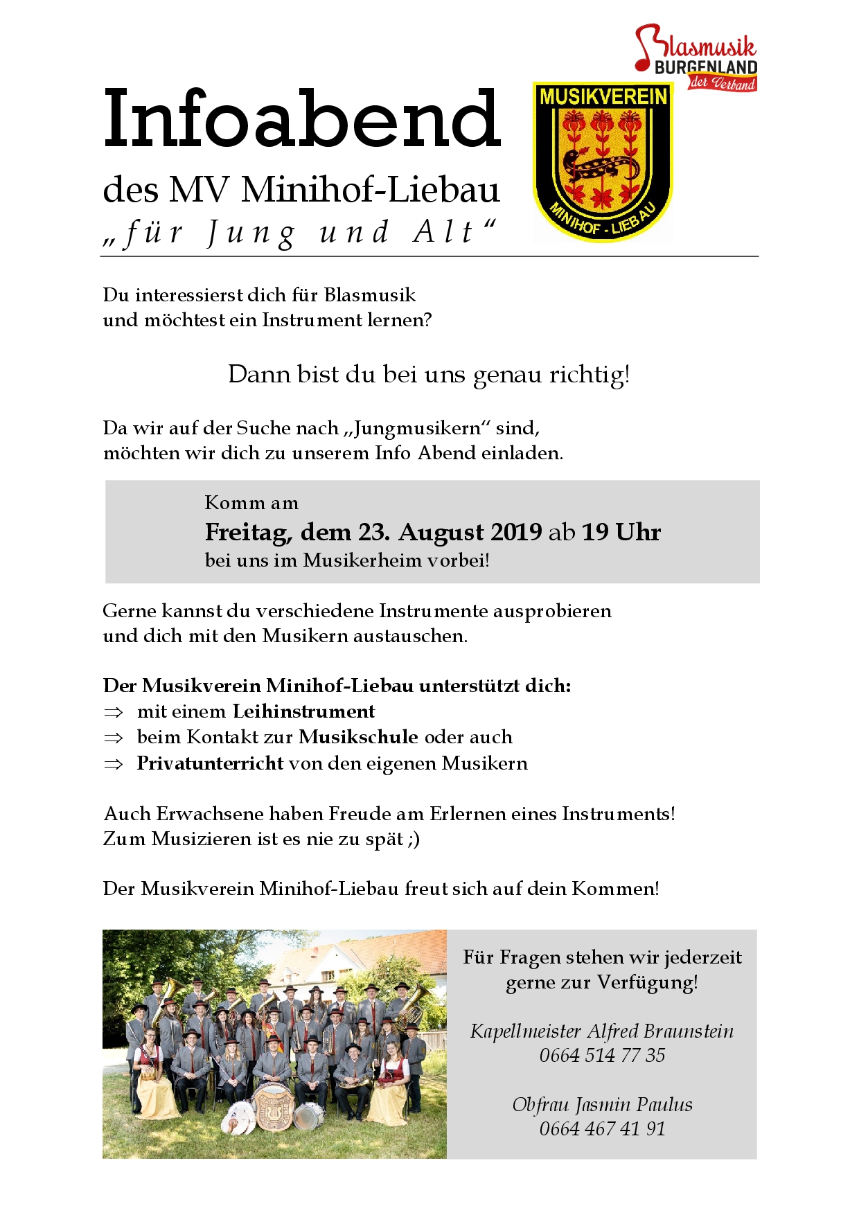 Infoabend des Musikvereins Minihof-Liebau